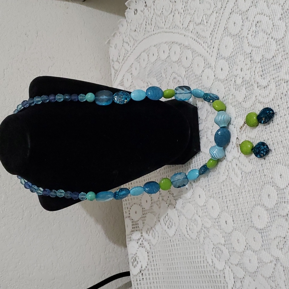 Beaded Blue and Green Necklace